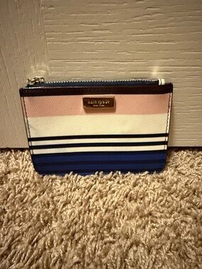 kate spade Pink White and Blue Striped Card Holder